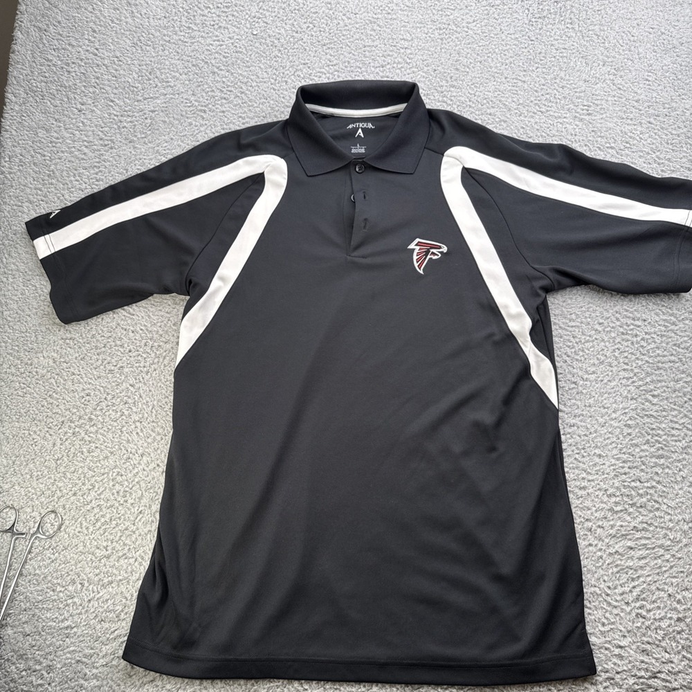 Antigua Atlanta Falcons Golf Polo Shirt Mens Large S/S Black White Performance
